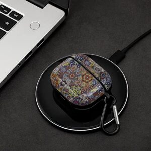 Vintage Psychedelic Paisley Motif Printed Bluetooth Earbuds Case Cover Compatible for Airpods 3 Protective Storage Box with Keychain