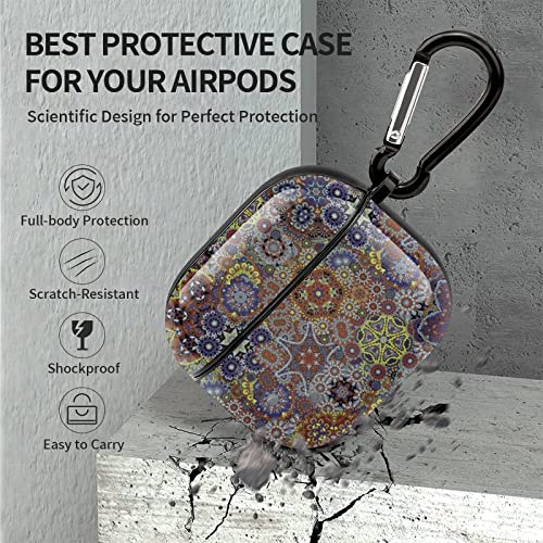 Vintage Psychedelic Paisley Motif Printed Bluetooth Earbuds Case Cover Compatible for Airpods 3 Protective Storage Box with Keychain