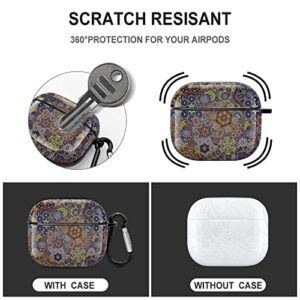 Vintage Psychedelic Paisley Motif Printed Bluetooth Earbuds Case Cover Compatible for Airpods 3 Protective Storage Box with Keychain