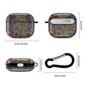 Vintage Psychedelic Paisley Motif Printed Bluetooth Earbuds Case Cover Compatible for Airpods 3 Protective Storage Box with Keychain