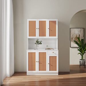 holaki 71"buffet hutch cabinet freestanding kitchen sideboard pantry cabinet cupboard wood versatile wardrobe & kitchen cabinet,craft storage,microwave cabinet with 6 doors,3 shelves & 1 drawer(white)