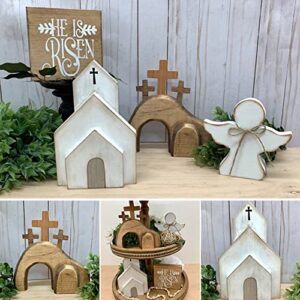 Jesus Easter Tiered Tray Decor Puzzle Statue Wooden Easter Nativity Set Easter Nativity Scene for Farmhouse Holiday Table Decor