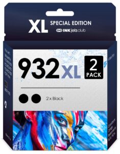 inkjetsclub compatible replacement for hp 932xl ink cartridge. works with officejet 6700 6600 7610 7612 6100 7100 printers. 2 pack (black)