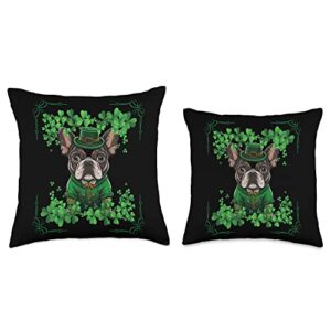 St Patricks Day French Bulldog Frenchie Shamrocks Throw Pillow, 18x18, Multicolor