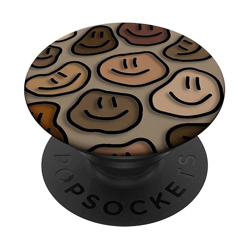 trippy liquid swirl dripping art aesthetic beige smile face PopSockets Standard PopGrip