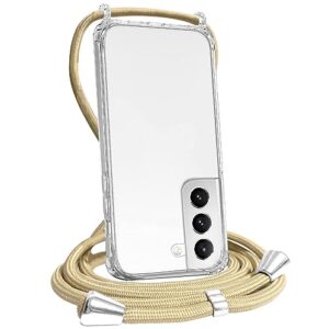 foqencci crossbody case for samsung galaxy s23 clear case with adjustable lanyard neck strap soft slim tpu+ hard pc anti-yellowing shockproof protective phone cover cases for women girls berige