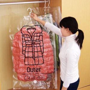 2023 hanging compressible storage bag -【new version】vacuum storage bags w/manual air pump, reusable & durable, clothes vacuum organizer for home closet organization (medium, 2 pcs)