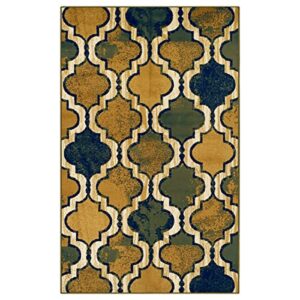 5' x 8' green quatrefoil power loom distressed stain resistant area rug