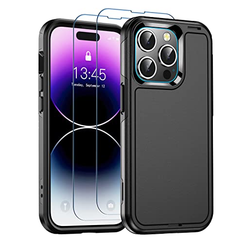 jaroco for iPhone 14 Pro Case, [Military Grade Drop Protection] [2 pcs Screen Protector & Camera Lens Protector] Full-Body Shockproof Protective for iPhone 14 Pro Phone Case 6.1 inch (Black)