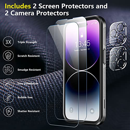 jaroco for iPhone 14 Pro Case, [Military Grade Drop Protection] [2 pcs Screen Protector & Camera Lens Protector] Full-Body Shockproof Protective for iPhone 14 Pro Phone Case 6.1 inch (Black)