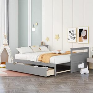 ODC Solid Wood Extendable Daybed,Twin to King Daybed with 2 Drawers,Wooden Daybed with Trundle,Convertible Sofa Bed for Bedroom Living Room