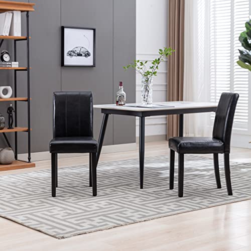 CRECQ Upholstered Dining Chair Set of 2 PU Leather Living Room & Dining Room Chairs,Modern Kitchen Armless Side Parsons Chair with Solid Wood Legs,Black