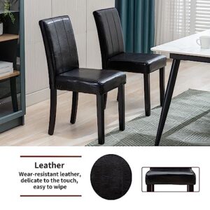 CRECQ Upholstered Dining Chair Set of 2 PU Leather Living Room & Dining Room Chairs,Modern Kitchen Armless Side Parsons Chair with Solid Wood Legs,Black