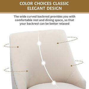 KCC Velvet Dining Room Chairs Set of 4 Nailhead Back Ring Pull Trim with Gold Legs for Kitchen Living Room(Beige)