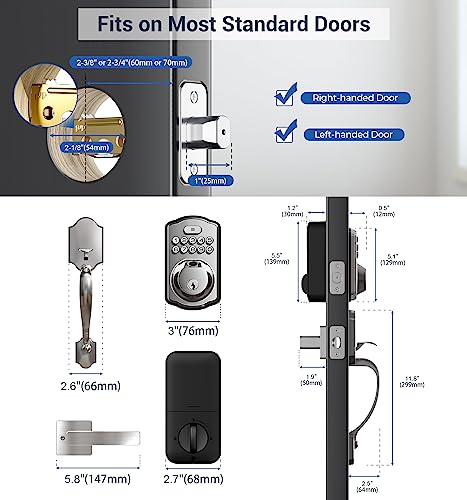 Veise KS02D and KS01C Door Lock with Handle Set Bundle