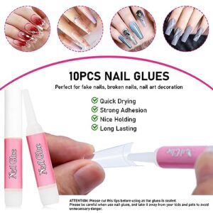 XIFEPFR 500PCS Clear Coffin Nail Tips, Half Cover False Nails Tips, Acrylic Nail Tips, 10 Sizes French Artificial Tips with Nail Glue Clipper Files Cuticle Fork for Nail Extension Home DIY Nail Salon