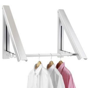 cenivi Retractable Clothes Rack, 2PCS Stainless Steel Clothes Drying Rack, Wall Mounted Clothes Rack with 2 Installation Methods for Laundry, Bedroom, Balcony, Drying Rack with 40cm Rod, Silver