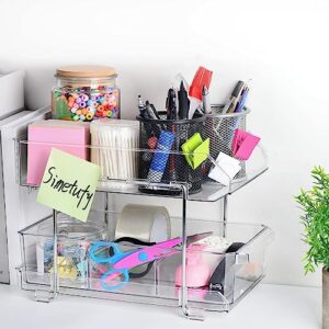 YESBAY Pull Out Organizers and Dividers Desktop Rack Double Layer with Dividers Pull-Out Design Multi-Purpose Stackable Trays Under Sink Closet Organizers Home for Kitchen Bathroom Cabinet Clear