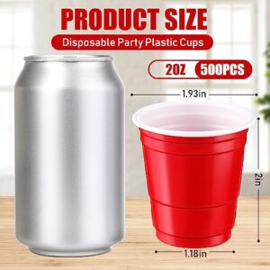Uiifan 500 Pcs Disposable Party Plastic Cups Bulk Red Disposable Drinking Cups For Coffee Cocktail for Christmas Halloween Party Wedding Baby Shower Events BBQ Home Use(Red, 2 oz)