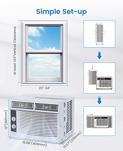 ACONEE 5000 BTU Window Air Conditioner, Window AC Unit with Easy-to-Use Mechanical Controls and Reusable Filter, Efficient Cooling for Smaller Areas, Cools 150 Sq.ft, 110-115V