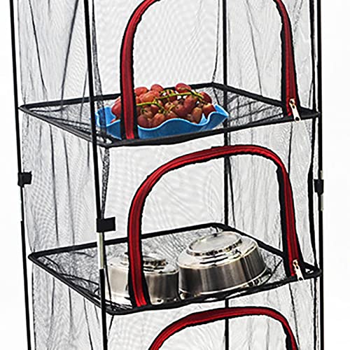 UPQRSG Herb Drying Rack, 3 Layer Hanging Mesh Net Dryer, Multifunction Folding Fish Mesh, Portable Vegetable Dishes Mesh with Zipper, Plant Drying Rack Storage Bag for Fruits, Seafoods, Clothes(Red)