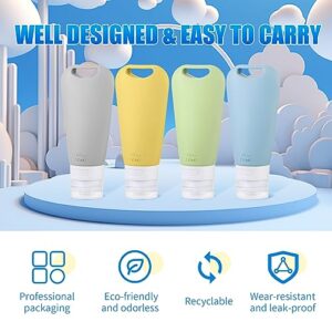 Sliner 4 Pieces Travel Bottles with Bag Labels Brush Hooks Funnel Silicone Refillable 3oz Travel Size Bottles Leak Proof Reusable Squeezable Empty Travel Containers for Toiletries Shampoo Conditioner