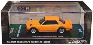 skyline 2000 gt-r (kpgc10) rhd (right hand drive) orange malaysia diecast expo event edition (2023) 1/64 diecast model car by inno models in64-kpgc10-mdx23or