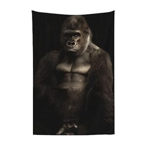 Gorilla Blanket Fleece Throw Blanket, Soft Flannel Novelty Blankets for Bed Sofa Couch Travel Decor, African Animals Wild Cozy Plush Throws Gifts for Men Women, All-Seasons 60"X 80"