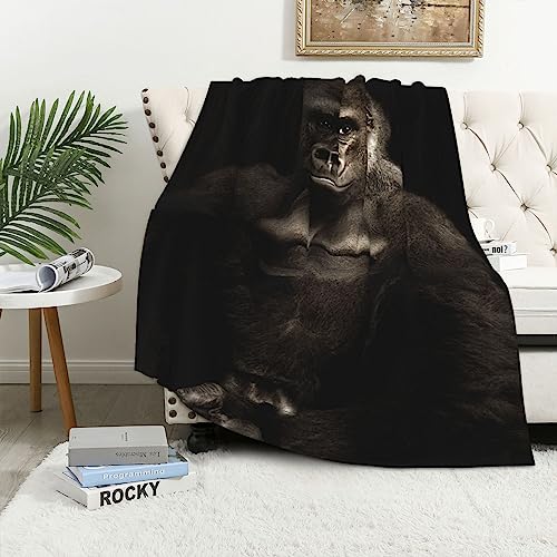 Gorilla Blanket Fleece Throw Blanket, Soft Flannel Novelty Blankets for Bed Sofa Couch Travel Decor, African Animals Wild Cozy Plush Throws Gifts for Men Women, All-Seasons 60"X 80"