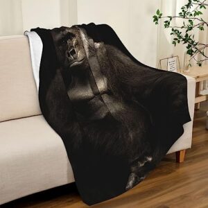 Gorilla Blanket Fleece Throw Blanket, Soft Flannel Novelty Blankets for Bed Sofa Couch Travel Decor, African Animals Wild Cozy Plush Throws Gifts for Men Women, All-Seasons 60"X 80"