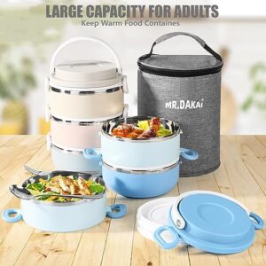 Mr.Dakai Hot Bento Box Adult Lunch Box with Utensils, Large Bento Box Stackable Thermal Insulated Electric Lunchbox Containers for Adults, Portable Heater Food Warmer for Dining Out, Work