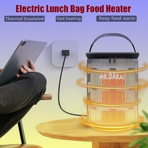 Mr.Dakai Hot Bento Box Adult Lunch Box with Utensils, Large Bento Box Stackable Thermal Insulated Electric Lunchbox Containers for Adults, Portable Heater Food Warmer for Dining Out, Work