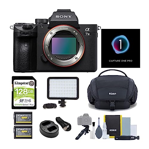 Sony Alpha A7 III E-Mount Interchangeable Lens Mirrorless Camera with Full Frame Sensor Bundle with Led Light Panel, Camera Bag, 128 GB Memory Card and Camera Accessories (6 Items)