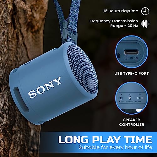 Sony Bluetooth Speaker, Portable Speakers Bluetooth Wireless, Extra BASS IP67 Waterproof & Durable for Outdoor, Compact Mini Travel Speaker Small, 16 Hour Battery, USB Type-C, Blue + USB Adapter