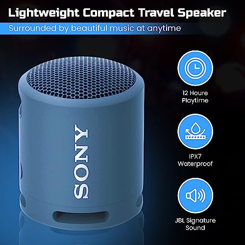 Sony Bluetooth Speaker, Portable Speakers Bluetooth Wireless, Extra BASS IP67 Waterproof & Durable for Outdoor, Compact Mini Travel Speaker Small, 16 Hour Battery, USB Type-C, Blue + USB Adapter