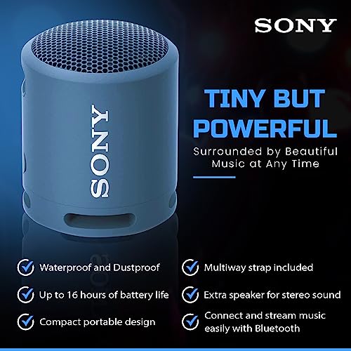 Sony Bluetooth Speaker, Portable Speakers Bluetooth Wireless, Extra BASS IP67 Waterproof & Durable for Outdoor, Compact Mini Travel Speaker Small, 16 Hour Battery, USB Type-C, Blue + USB Adapter