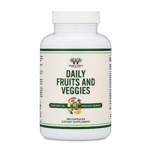 fruits and veggies supplement (daily blend of 49 different fruits and vegetables, 23 veggies and 29 fruits) 1,500mg servings, 180 capsules (no fillers, vegan safe, non-gmo) by double wood