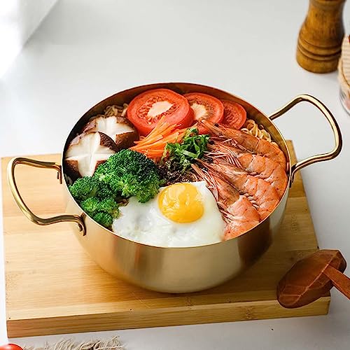 MagiDeal Korea Ramen Pot Ramyun Cooker with Handle Multipurpose Kitchen Cookware Korean Noodle Pot Instant Noodles Pot for Soup Stew Kitchen Hiking, 20cm