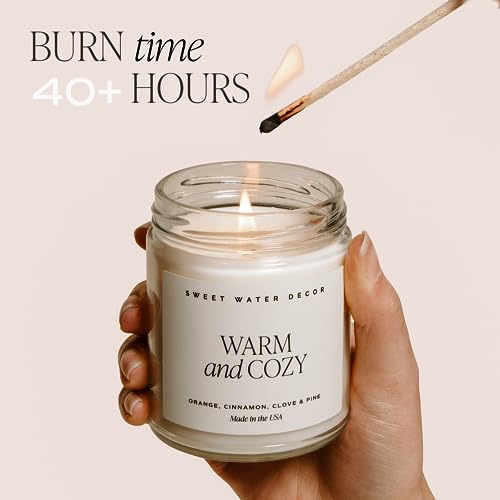 Sweet Water Decor Christmas Soy Candle | Apple Cider, Cinnamon, Fresh Cut Christmas Tree Scented Candles for Home | 9oz Clear Jar + Gold Lid, 40+ Hour Burn Time, Made in the USA