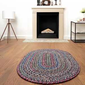 super area rugs portsmouth braided indoor/outdoor reversible braided rug - made in usa - blue mix 4' x 6' oval