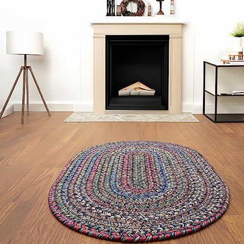 Super Area Rugs Portsmouth Braided Indoor/Outdoor Reversible Braided Rug - Made in USA - Blue Mix 4' X 6' Oval