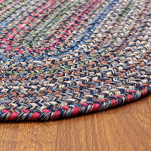 Super Area Rugs Portsmouth Braided Indoor/Outdoor Reversible Braided Rug - Made in USA - Blue Mix 4' X 6' Oval