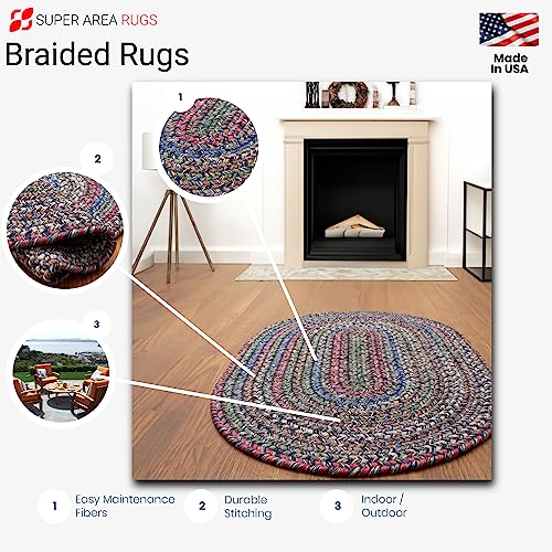 Super Area Rugs Portsmouth Braided Indoor/Outdoor Reversible Braided Rug - Made in USA - Blue Mix 4' X 6' Oval