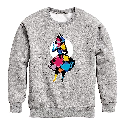 Disney Alice In Wonderland - Alice Silhoutte Teacups - Toddler And Youth Crewneck Fleece Sweatshirt - Size Large Athletic Heather