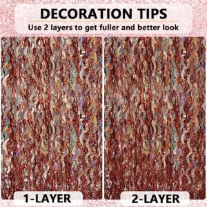 2 Pack 3.3 x 6.6 ft Wavy Tinsel Metallic Foil Fringe Curtain, Glittery Backdrop Streamer Tinsel Backdrop for Sea Ocean Theme Birthday Bachelorette Party Photo Prop Decorations (Rose Gold)