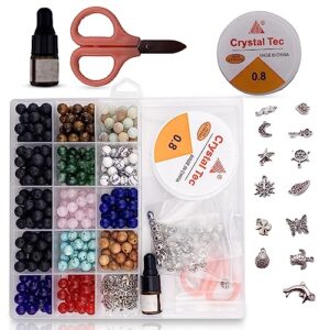 Artcie-Kraftcie - Crystal Gemstone Kit for Jewelry Making - Colorful 8mm Round Crystals and Stone Beads for Making Bracelet Jewelry Set - Volcano Stone Essential Oil Diffusiuon - Bracelets Making Kit