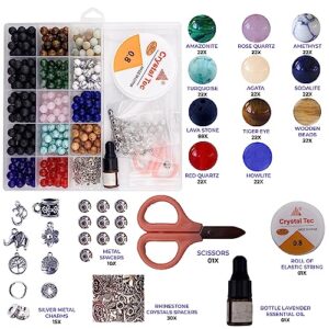 artcie-kraftcie - crystal gemstone kit for jewelry making - colorful 8mm round crystals and stone beads for making bracelet jewelry set - volcano stone essential oil diffusiuon - bracelets making kit