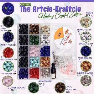 Artcie-Kraftcie - Crystal Gemstone Kit for Jewelry Making - Colorful 8mm Round Crystals and Stone Beads for Making Bracelet Jewelry Set - Volcano Stone Essential Oil Diffusiuon - Bracelets Making Kit