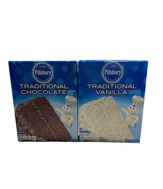 Pillsbury 2 PACK Traditional Cake Mix, Chocolate and Vanilla Mix Cake With Measuring Spoons.