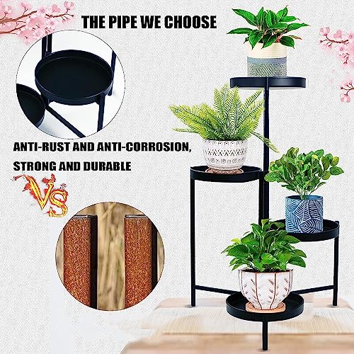 Plant Stand Indoor Outdoor 4 Tier Tall Metal Potted Multiple Flower Pot Holder Shelf Rustproof Iron Round Supports Planter Plant Rack for Corner Garden Balcony Patio